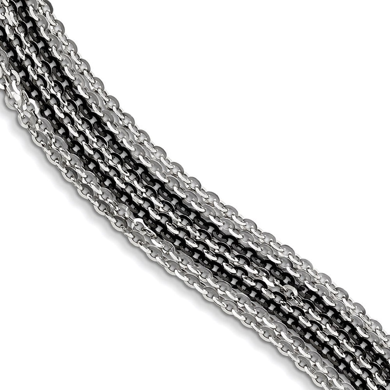 Sterling Silver Rhodium & Ruthenium-Plated Multi Strand Chain Bracelet