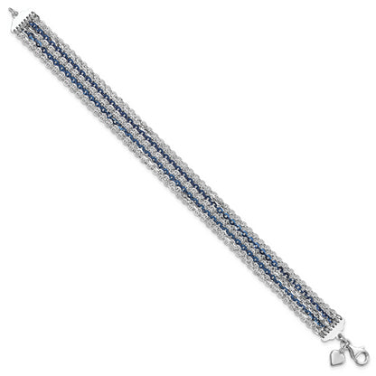 7.5 Inch Sterling Silver Rhodium & Blue-Plated Multi-Strand Chain Bracelet