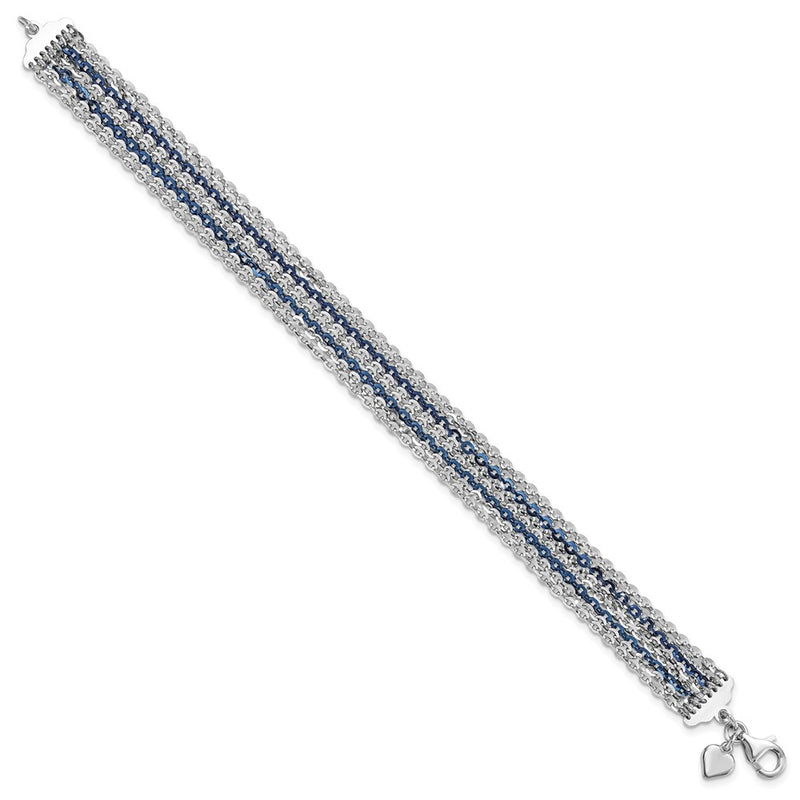 7.5 Inch Sterling Silver Rhodium & Blue-Plated Multi-Strand Chain Bracelet