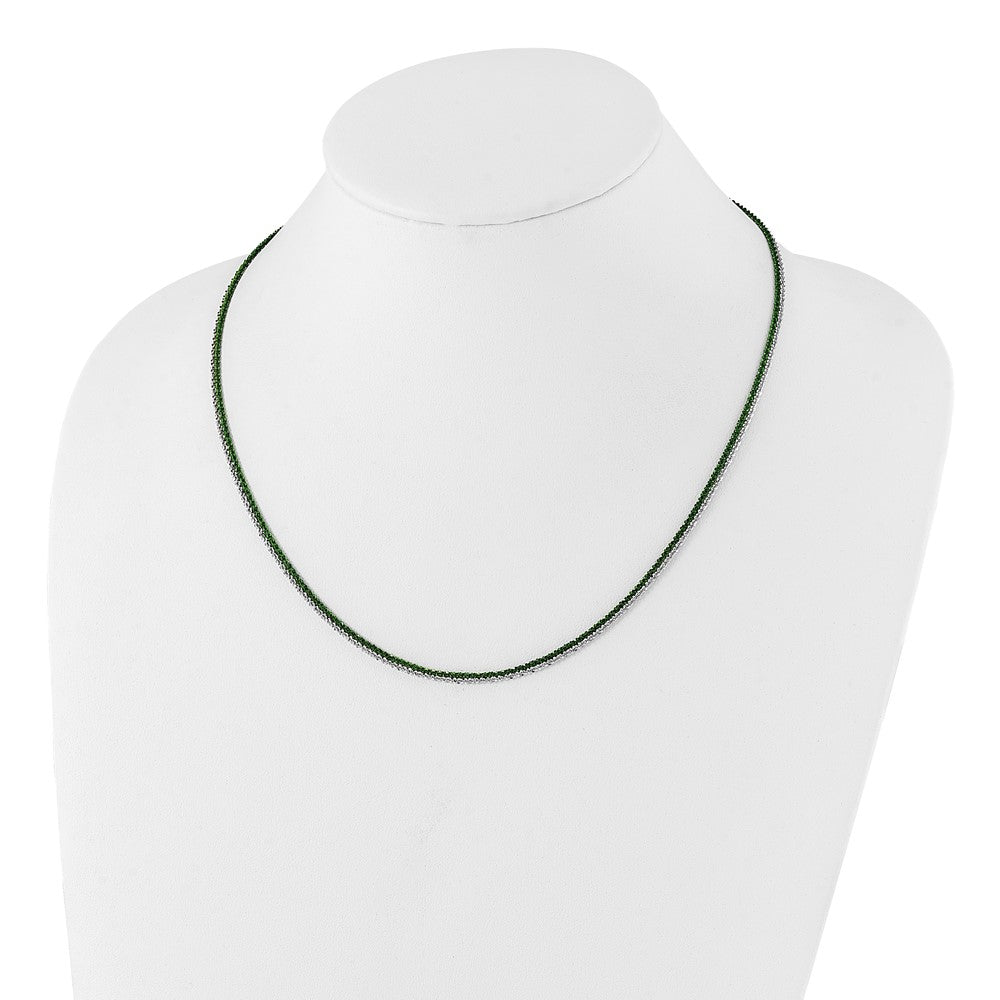 Sterling Silver Rhodium & Green-Plated 2-Strand Adjustable Necklace