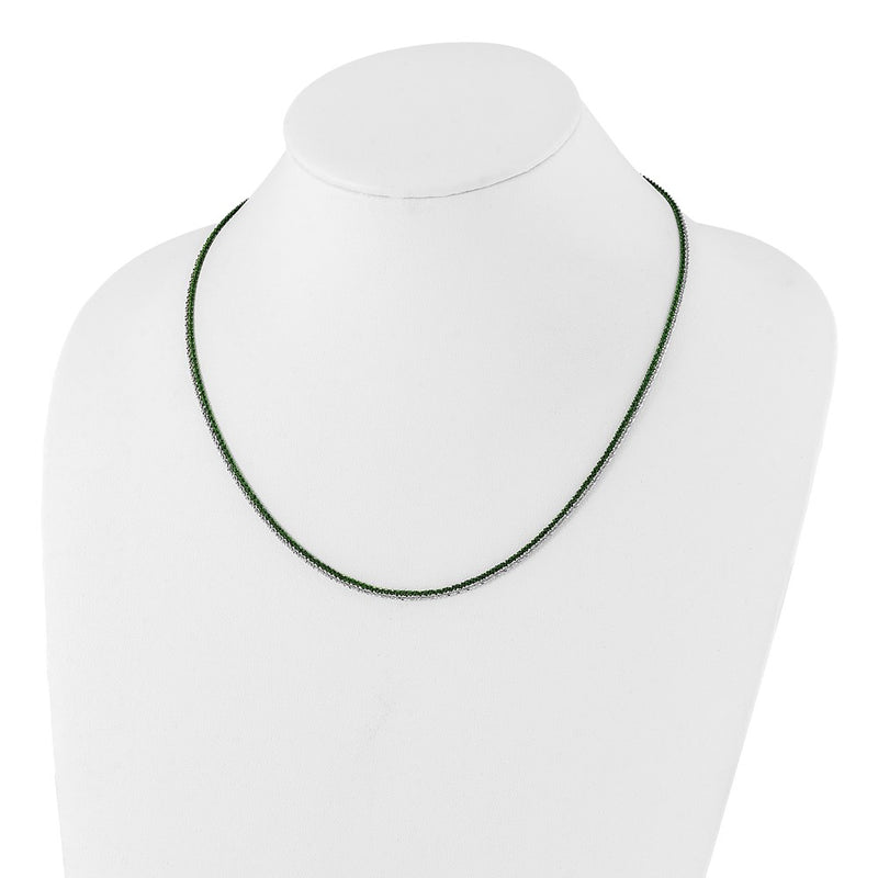 Sterling Silver Rhodium & Green-Plated 2-Strand Adjustable Necklace