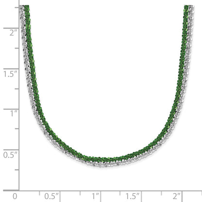Sterling Silver Rhodium & Green-Plated 2-Strand Adjustable Necklace