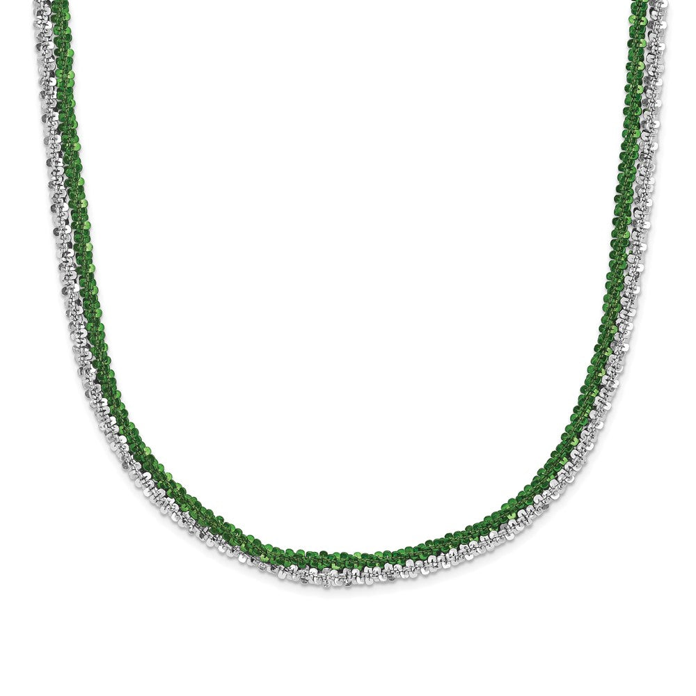 Sterling Silver Rhodium & Green-Plated 2-Strand Adjustable Necklace