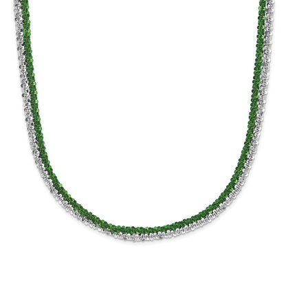 Sterling Silver Rhodium & Green-Plated 2-Strand Adjustable Necklace