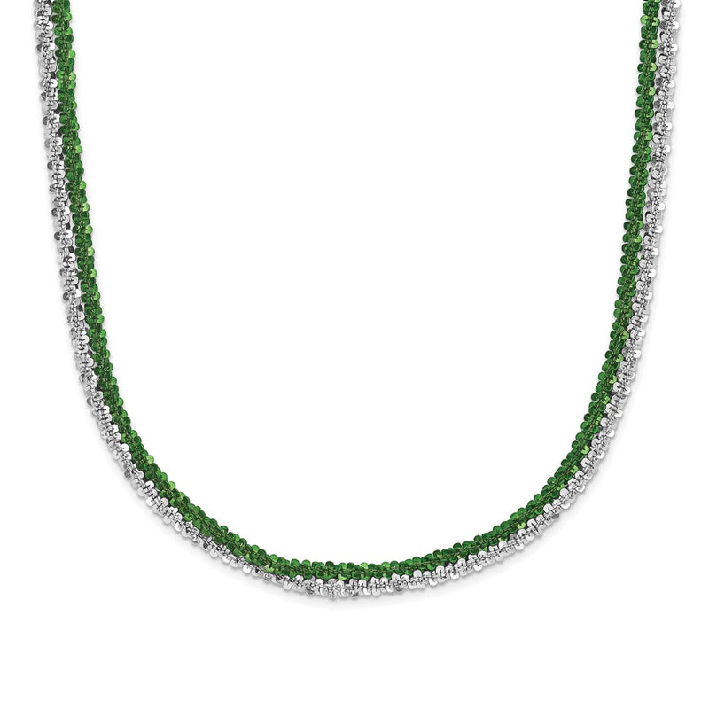 Sterling Silver Rhodium & Green-Plated 2-Strand Adjustable Necklace