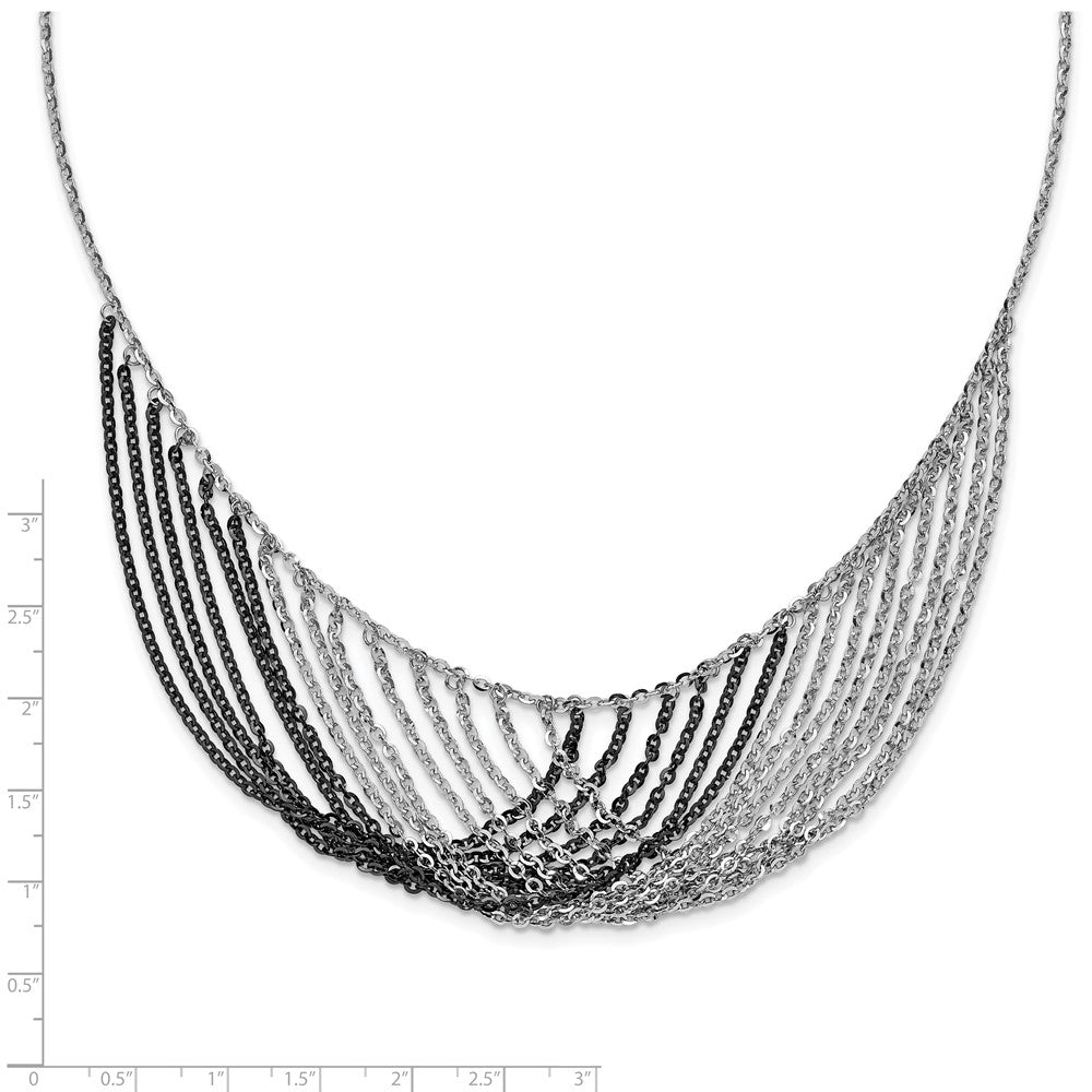 Sterling Silver Rhodium/Ruthenium-Plated Multistrand W/2In Ext. Necklace