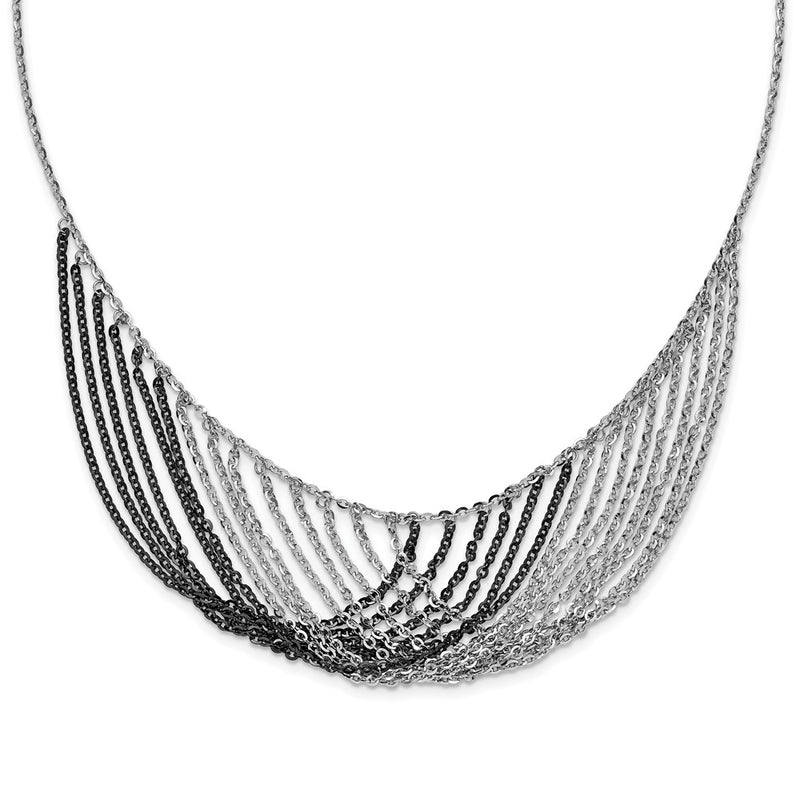 Sterling Silver Rhodium/Ruthenium-Plated Multistrand W/2In Ext. Necklace