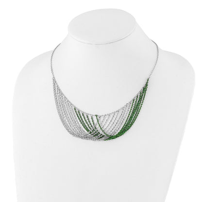 Sterling Silver Rhodium & Green-Plated Multi-Strand W/2In Ext Necklace