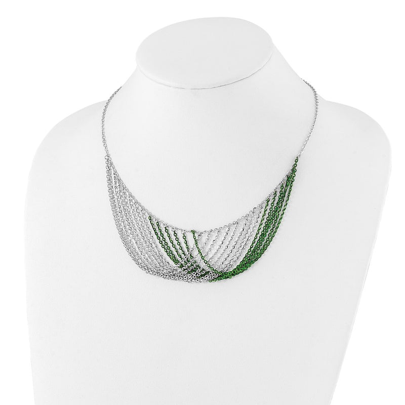 Sterling Silver Rhodium & Green-Plated Multi-Strand W/2In Ext Necklace