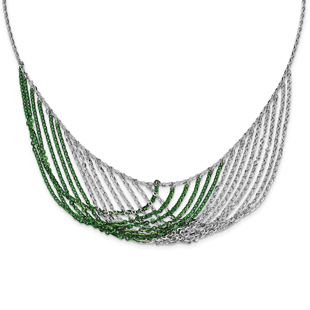 Sterling Silver Rhodium & Green-Plated Multi-Strand W/2In Ext Necklace