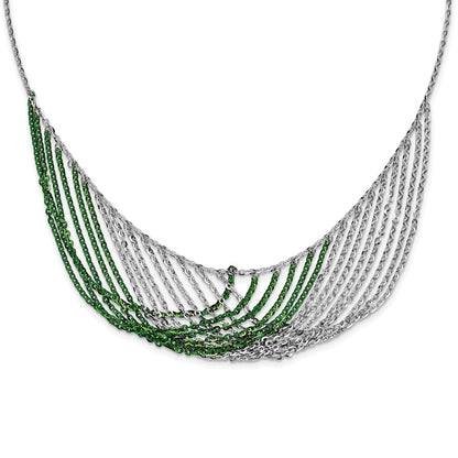 Sterling Silver Rhodium & Green-Plated Multi-Strand W/2In Ext Necklace