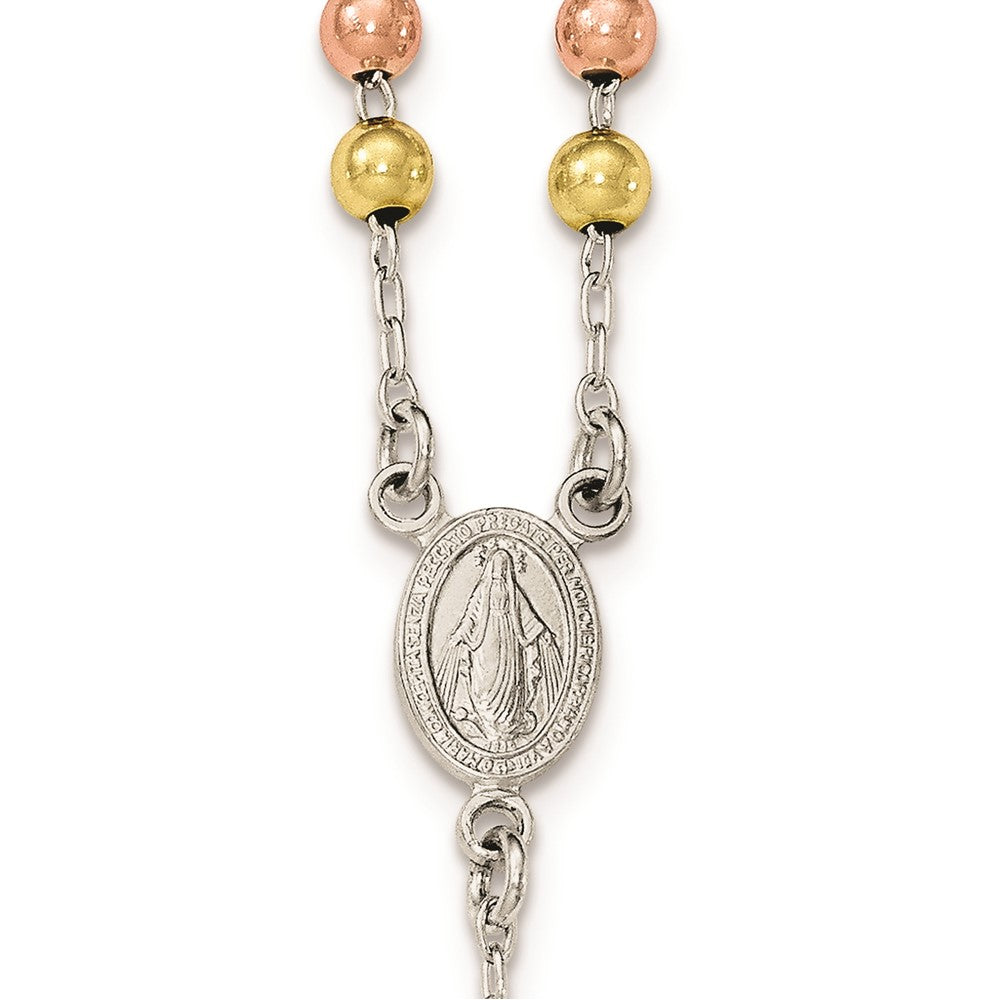 Sterling Silver Polished White Rose And Yellow Bead Rosary 18 Inch Necklace