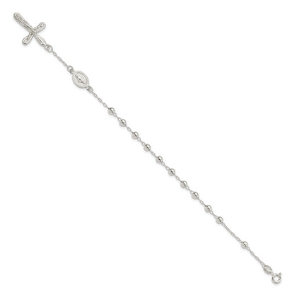 Sterling Silver Polished Beaded Single Decade Rosary 7.5 Inch Bracelet
