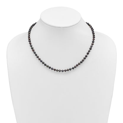 Sterling Silver Rhod-Plated 4-5mm Black Fwc Pearl Necklace
