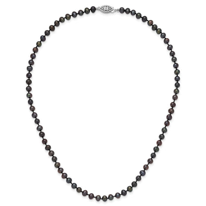 Sterling Silver Rhod-Plated 4-5mm Black Fwc Pearl Necklace