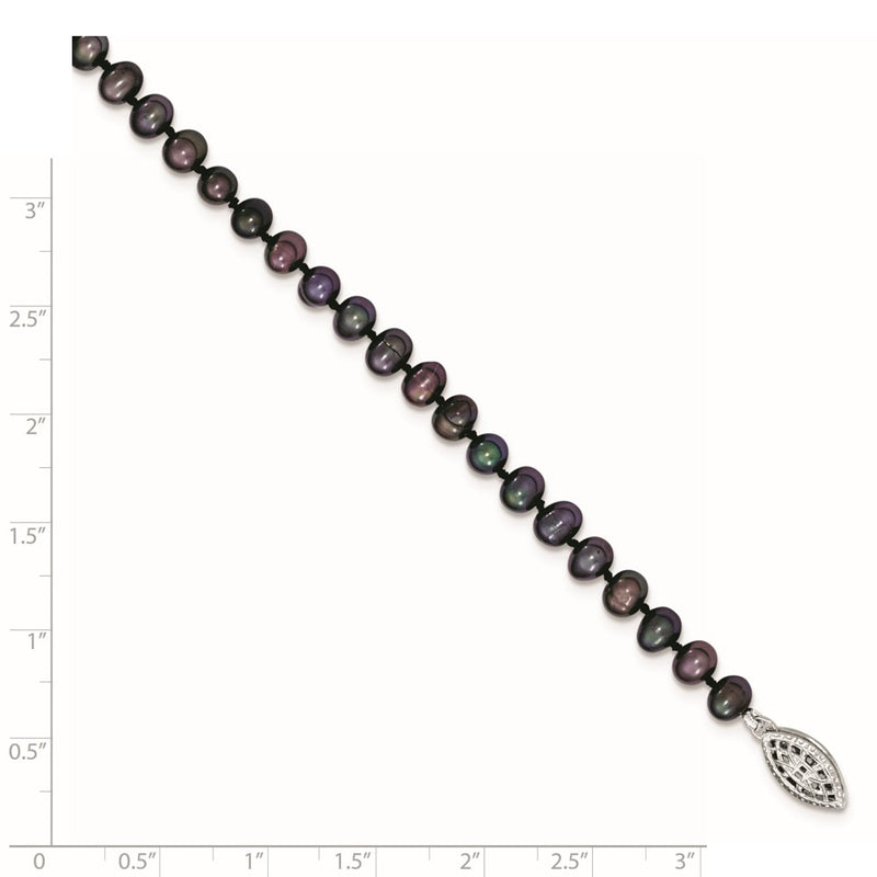 7.25 Inch Sterling Silver Rhod-Plated 4-5mm Black Fwc Pearl Bracelet