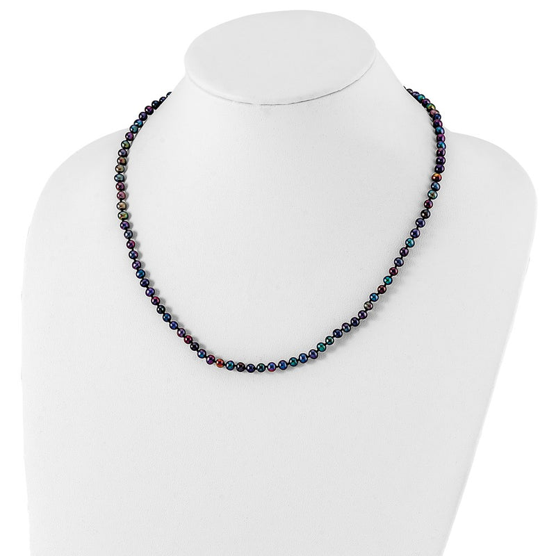 Sterling Silver Rhod-Plated 4-5mm Black Fwc Pearl Necklace