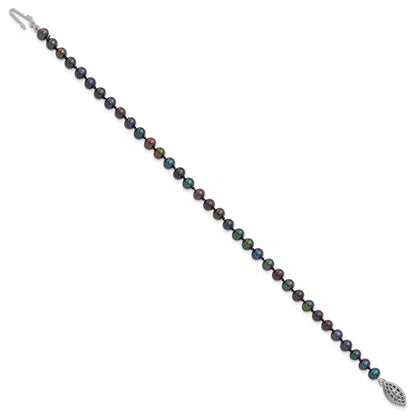 7.25 Inch Sterling Silver Rhod-Plated 4-5mm Black Fwc Pearl Bracelet