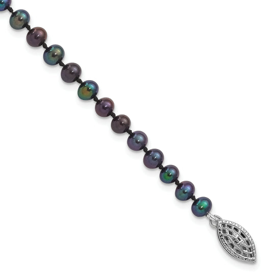 7.25 Inch Sterling Silver Rhod-Plated 4-5mm Black Fwc Pearl Bracelet