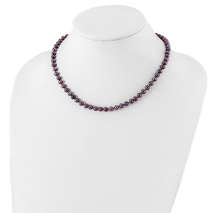 Sterling Silver Rhod-Plated 5-6mm Black Fwc Pearl Necklace