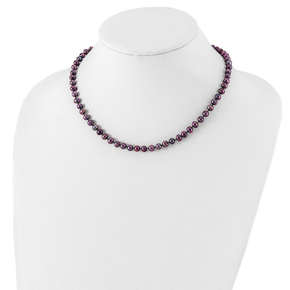 Sterling Silver Rhod-Plated 5-6mm Black Fwc Pearl Necklace