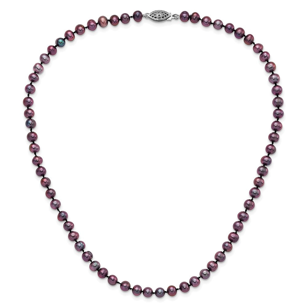 Sterling Silver Rhod-Plated 5-6mm Black Fwc Pearl Necklace