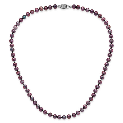 Sterling Silver Rhod-Plated 5-6mm Black Fwc Pearl Necklace
