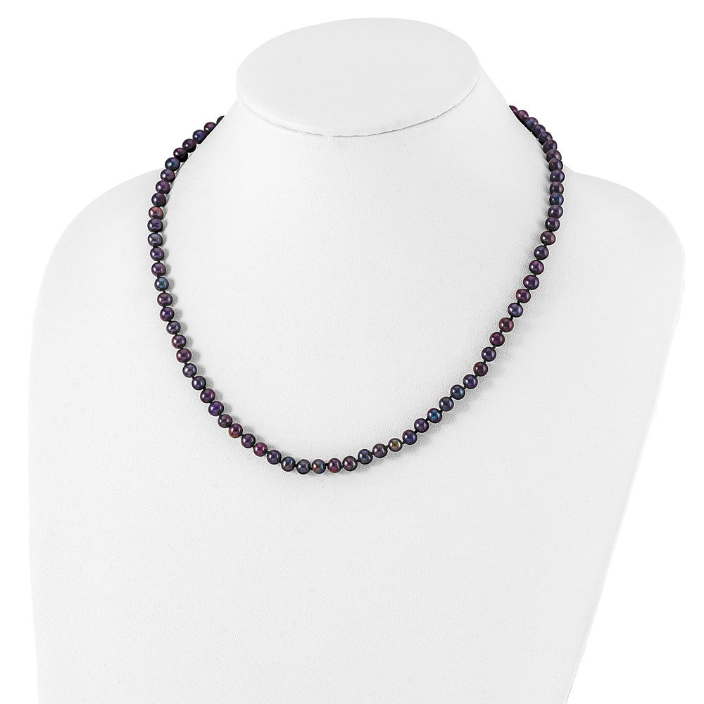 Sterling Silver Rhod-Plated 5-6mm Black Fwc Pearl Necklace