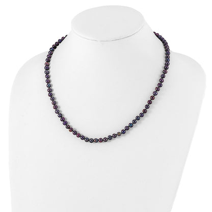 Sterling Silver Rhod-Plated 5-6mm Black Fwc Pearl Necklace