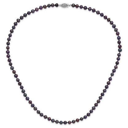 Sterling Silver Rhod-Plated 5-6mm Black Fwc Pearl Necklace