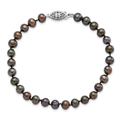 7.25 Inch Sterling Silver Rhod-Plated 5-6mm Black Fwc Pearl Bracelet