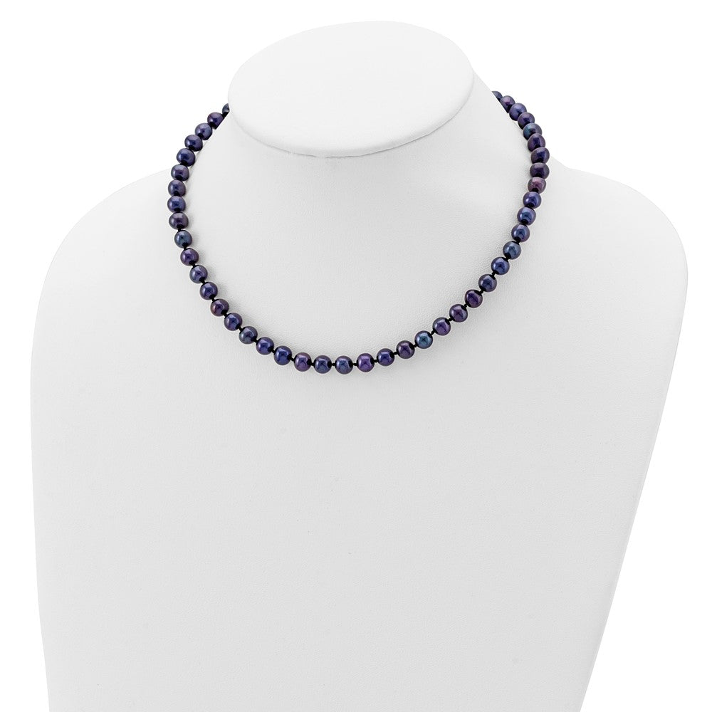 Sterling Silver Rhod-Plated 6-7mm Black Fwc Pearl Necklace