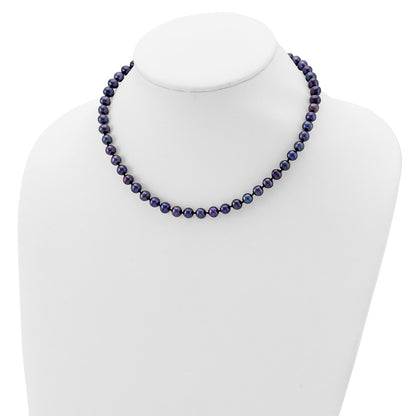 Sterling Silver Rhod-Plated 6-7mm Black Fwc Pearl Necklace