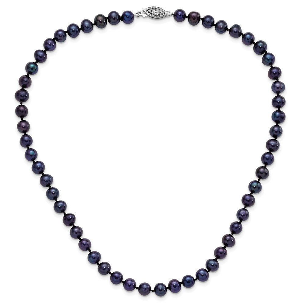 Sterling Silver Rhod-Plated 6-7mm Black Fwc Pearl Necklace