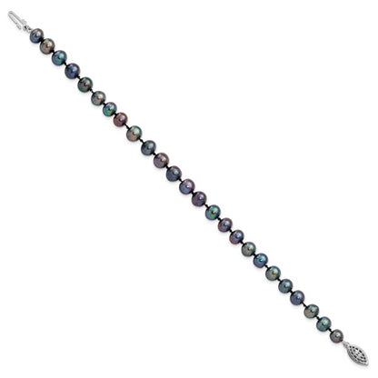 7.25 Inch Sterling Silver Rhod-Plated 6-7mm Black Fwc Pearl Bracelet