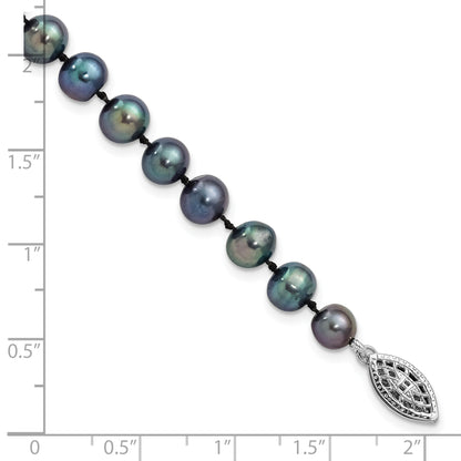 7.25 Inch Sterling Silver Rhod-Plated 6-7mm Black Fwc Pearl Bracelet