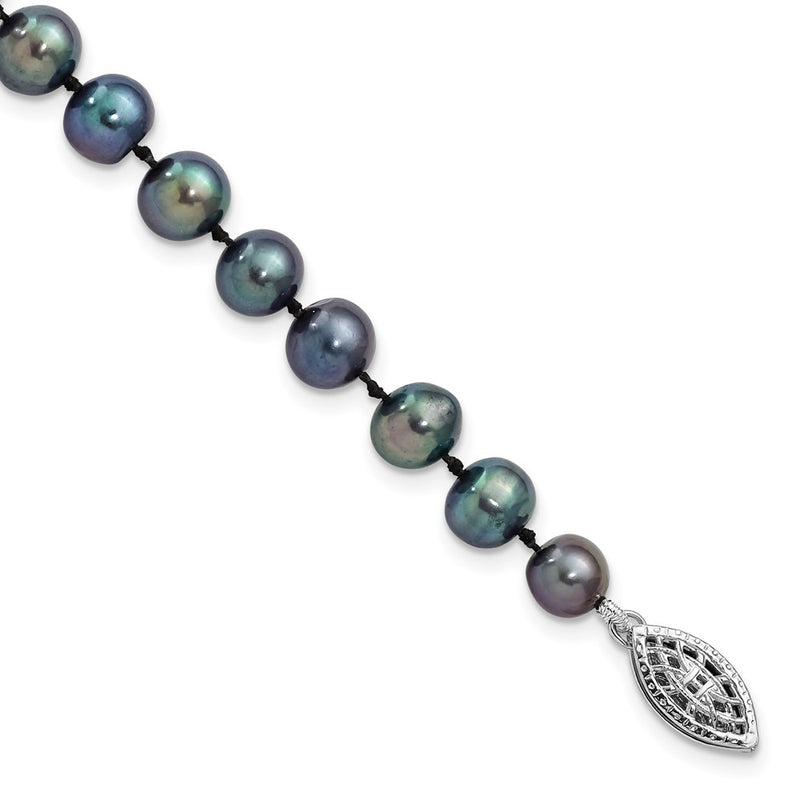 7.25 Inch Sterling Silver Rhod-Plated 6-7mm Black Fwc Pearl Bracelet