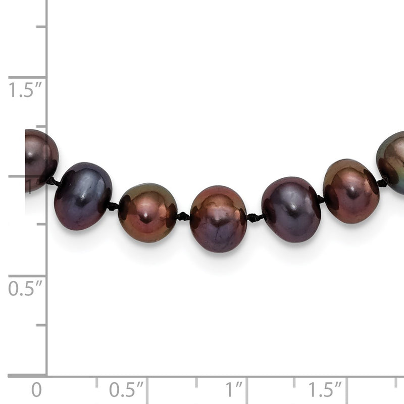Sterling Silver Rhodium-Plated 7-8mm Black Fw Cultured Pearl Necklace