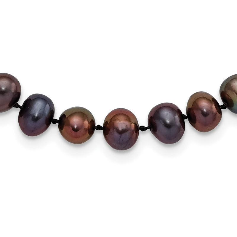 Sterling Silver Rhod-Plated 7-8mm Black Fw Cultured Pearl Necklace