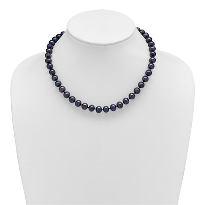 Sterling Silver Rhod-Plated 8-9mm Black Fwc Pearl Necklace