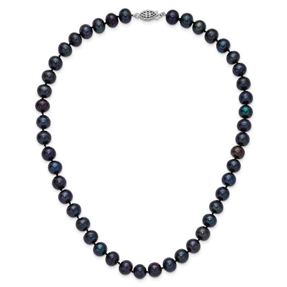 Sterling Silver Rhod-Plated 8-9mm Black Fwc Pearl Necklace