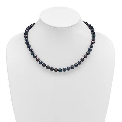 Sterling Silver Rhod-Plated 8-9mm Black Fwc Pearl Necklace