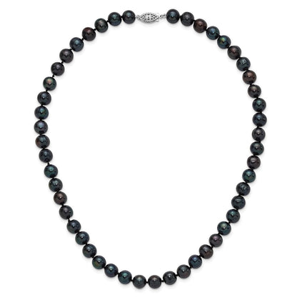 Sterling Silver Rhod-Plated 8-9mm Black Fwc Pearl Necklace