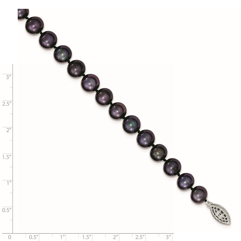 7.25 Inch Sterling Silver Rhod-Plated 8-9mm Black Fwc Pearl Bracelet