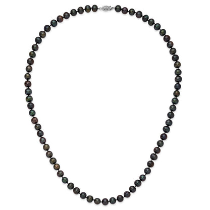 Sterling Silver Rhod-Plated 8-9mm Black Fwc Pearl Necklace