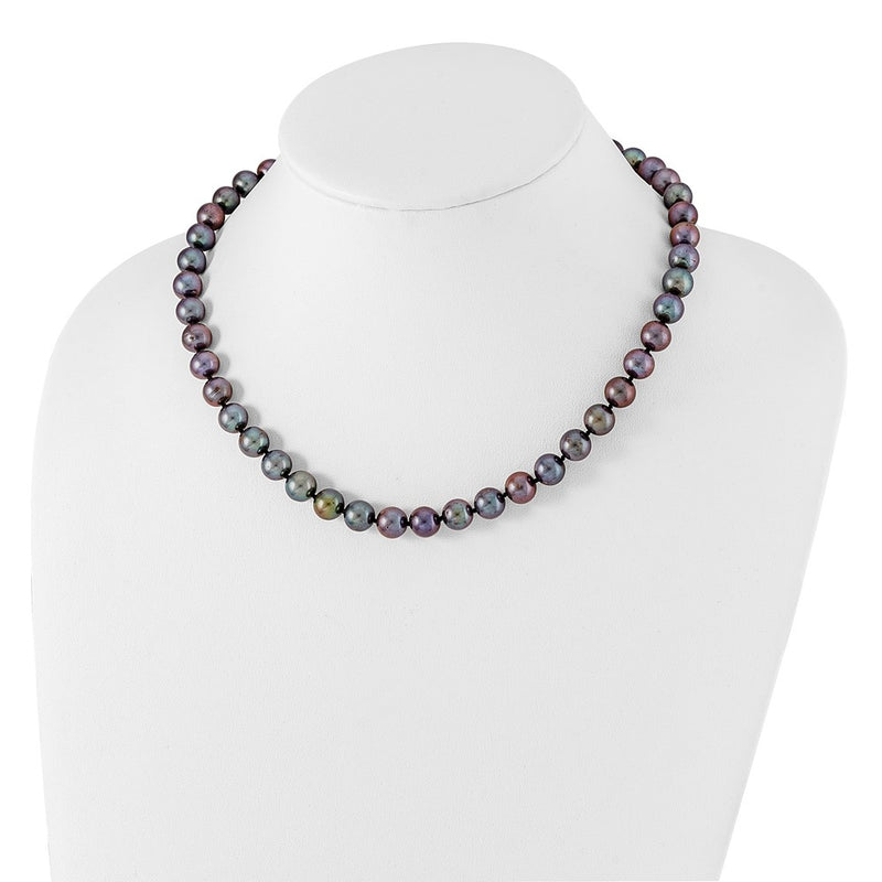 Sterling Silver Rhod-Plated 9-10mm Black Fwc Pearl Necklace