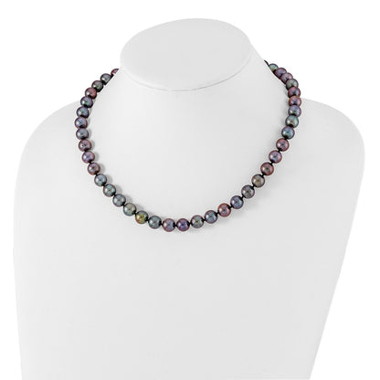 Sterling Silver Rhod-Plated 9-10mm Black Fwc Pearl Necklace