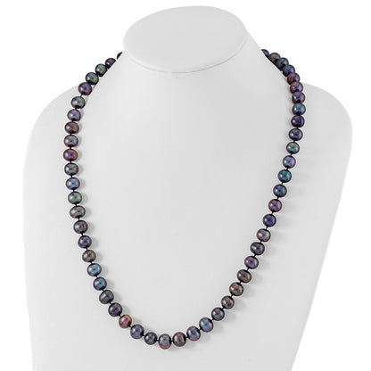 Sterling Silver Rhod-Plated 9-10mm Black Fwc Pearl Necklace