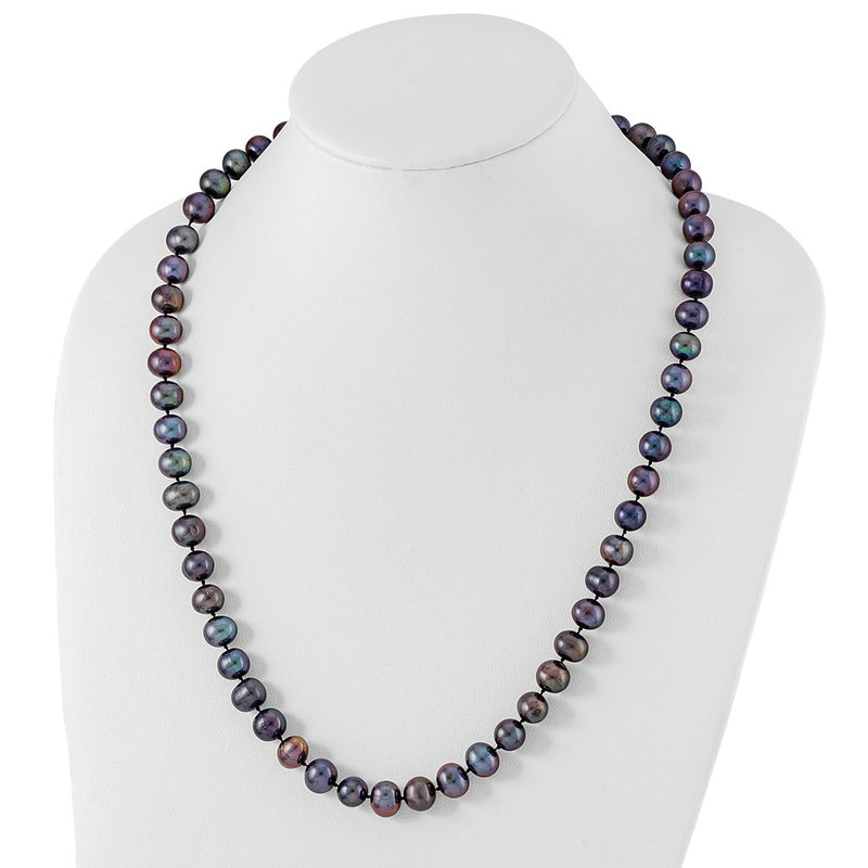 Sterling Silver Rhod-Plated 9-10mm Black Fwc Pearl Necklace