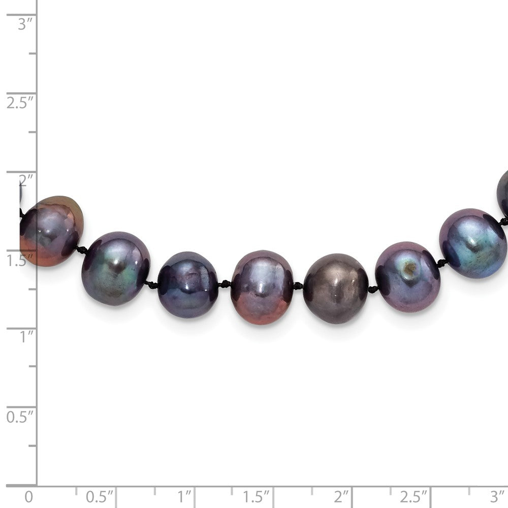 Sterling Silver Rhod-Plated 9-10mm Black Fwc Pearl Necklace